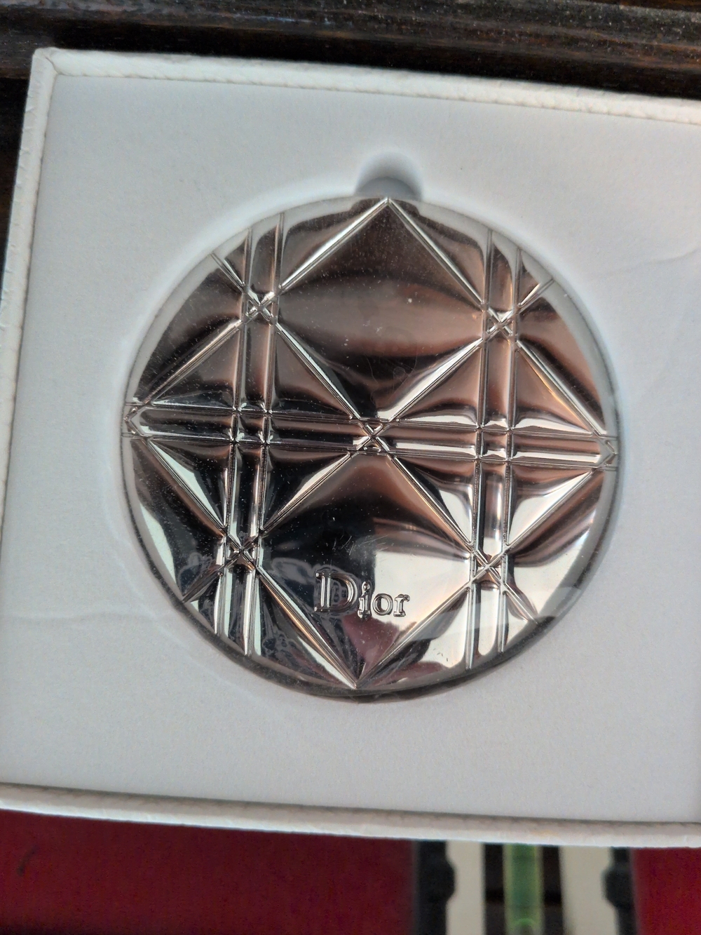 Christian Dior Shiny Quilted Silver Round Doubled Sided Limited Compact Mirror